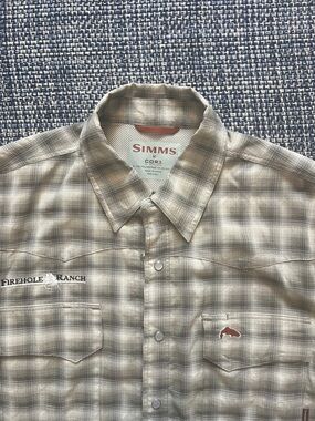 SIMMS Men's Tan Plaid Button-Up Fishing Shirt